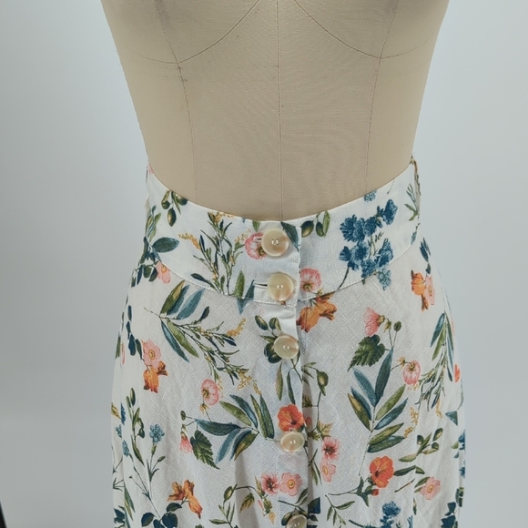 00953 Saks Fifth Ave Floral Linen Skirt White Green Size Small preppy summer - Picture 3 of 6